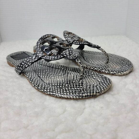 Tory Burch Miller 2 Pewter Metal Logo Beige Brown Snake Print - Picture 1 of 9